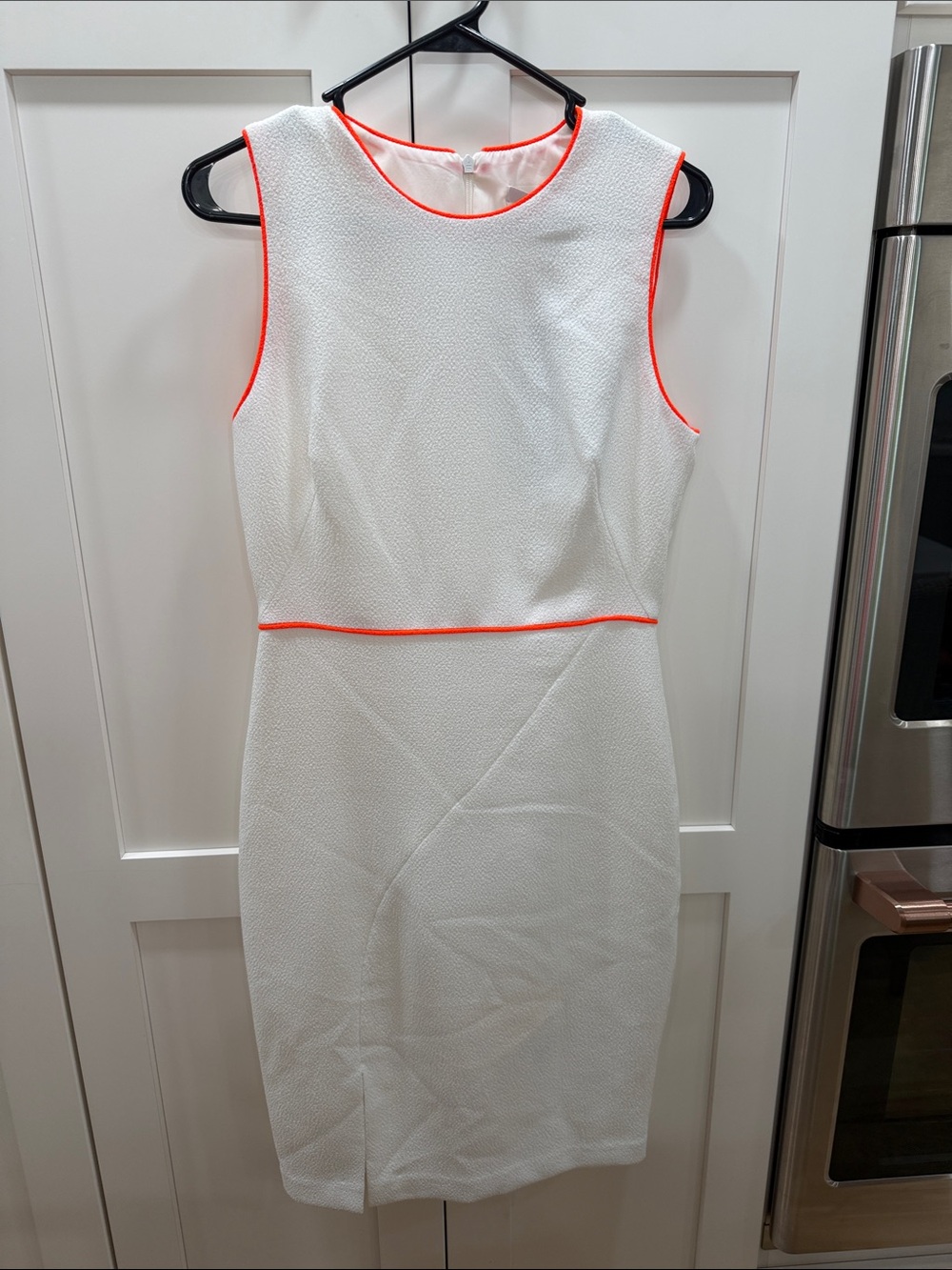Black Halo White Sheath Dress with Neon Orange Trim